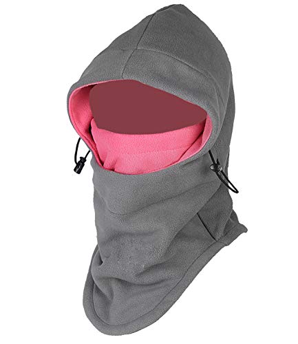 Purjoy Multipurpose Use 6 in 1 Thermal Warm Fleece Balaclava Hood Police Swat Ski Bike Wind Stopper Full Face Mask Hats Neck Warmer Outdoor Winter Sports Snowboarding Cap(Grey+Rose)