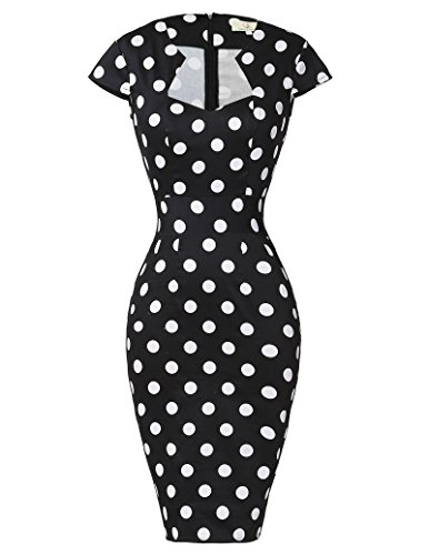 GRACE KARIN 50s Style Dress Black White Pin Up Dress Slim Fit Formal Pencil Dress