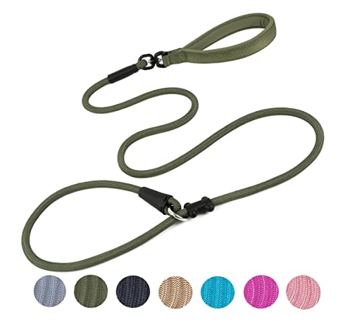Slip Lead Dog Leash(6ft)，Strong Nylon Rope Leash Anti-Choking Anti-Pull and Outdoor Walking Training Lead for Small Medium Large Dogs (Army Green, 1/2'×6ft)