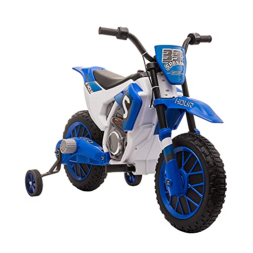 Aosom 12V Kids Motorcycle Dirt Bike Electric Battery-Powered Ride-On Toy Off-Road Street Bike with Charging Battery, Training Wheels Blue