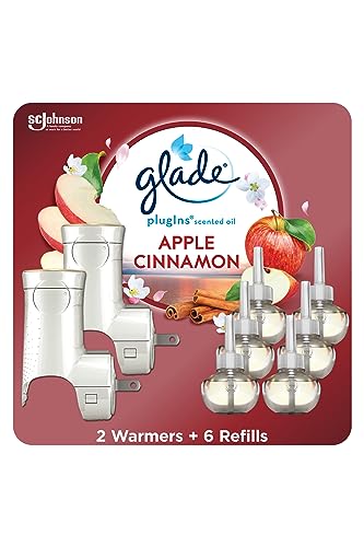 Glade PlugIns Air Freshener Starter Kit, Scented and Essential Oils for Home and Bathroom, Apple Cinnamon, 4.02 Fl Oz, 2 Warmers and 6 Refills