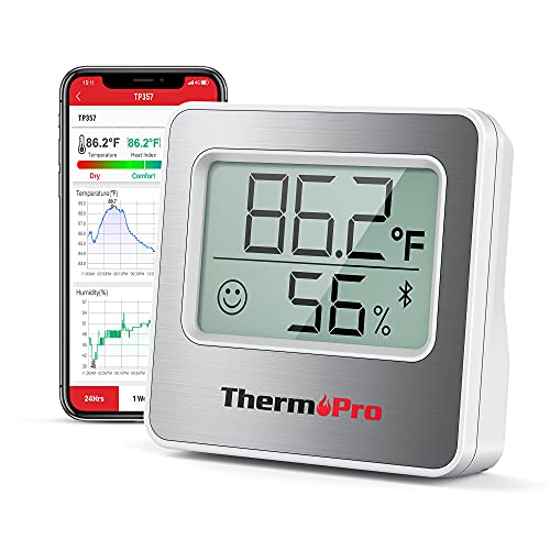 ThermoPro TP357 Digital Hygrometer Indoor Thermometer of 260FT, Bluetooth Humidity Meter with Smart App, Room Humidity Gauge with Humidity Sensor