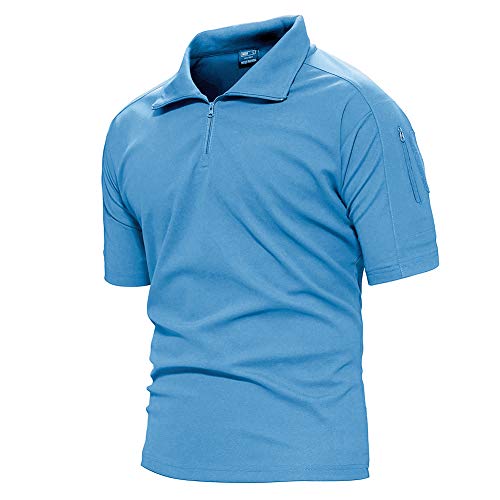 TACVASEN Mens Hiking Polo Polyester Quick Dry Athletic Short Sleeve T Shirt Top Sky Blue, M