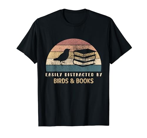 Easily Distracted By Birds & Books Retro Funny Birding Bird T-Shirt