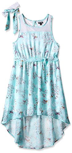 Big Girls Cherry Blossom Chiffon Dress with Headwrap Surf Small/7/8