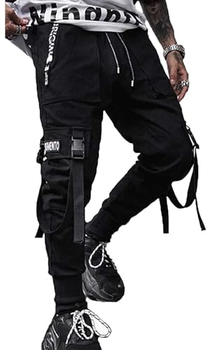 Ambcol Mens Joggers Pants Long Multi-Pockets Cool Outdoor Fashion Casual Jogging Pant with Drawstring Black-03 X-Large