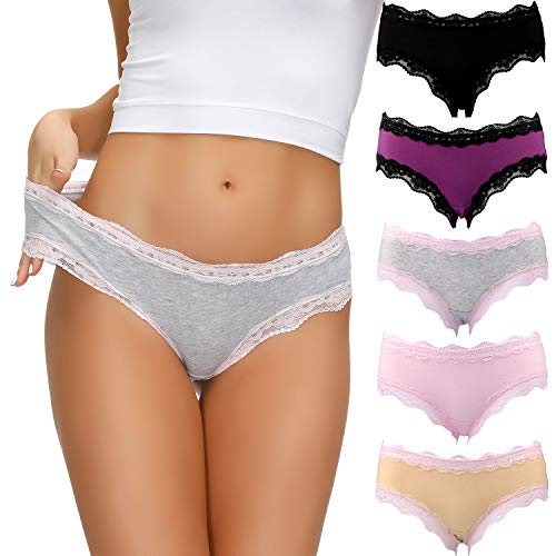 LYYTHAVON Women’s Underwear Soft Breathable Cotton Brief Ladies Panties 5-Pack (Multicolored D,5 Pack, Medium)