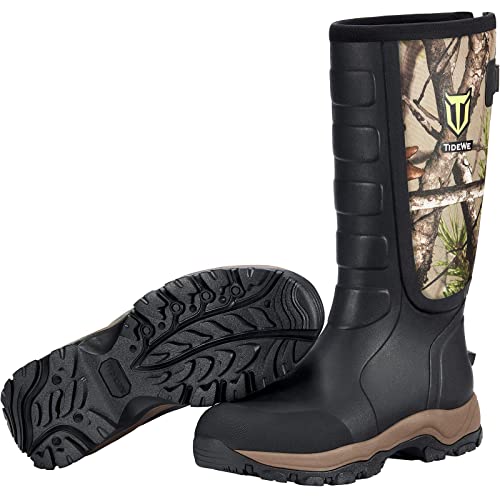 TIDEWE Hunting Boots Snake Proof for Men, Waterproof Insulated Warm Rubber Boots with Steel Shank, 5mm Neoprene Warm Durable Lightweight Outdoor Boots, Durable Work Boots for Farming Gardening Fishing (Next Camo Vista，Size 7)