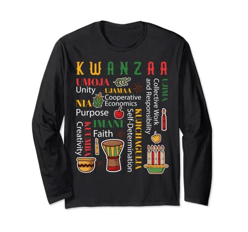 Happy Kwanzaa Drum Kinara Seven Candles Africa Celebration Long Sleeve T-Shirt