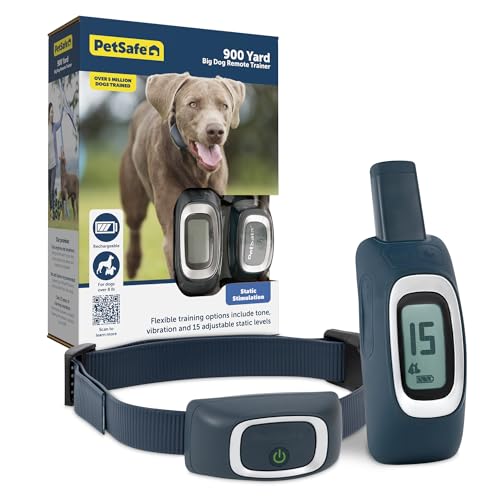 PetSafe 900 Yard Remote Training Collar – Choose from Tone, Vibration, or 15 Levels of Static Stimulation – Longest Range Option for Training Off Leash Dogs – Waterproof & Durable - Rechargeable Navy