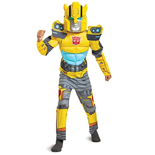 Bumblebee Costume, Muscle Transformer Costumes for Boys, Padded Character Jumpsuit, Kids Size Small (4-6)