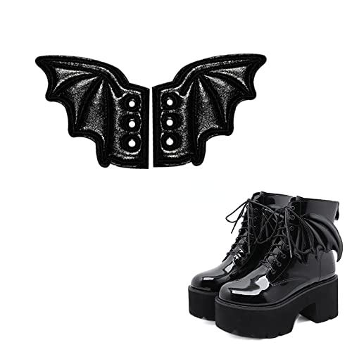 AUOCATTAIL Halloween Black Bat Shoe Wings Glitter Bats Wings for Boots Skates Sneakers Canvas Roller Shoes PU Shoe DIY Decorations