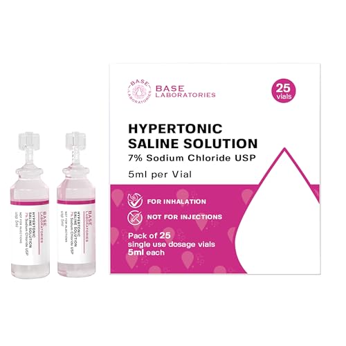 BASE LABORATORIES 7% Hypertonic Saline Solution | Saline Solution for Inhalation | Helps with Respiratory Treatments | High 7% Concentration Dosage l 25 Vials 5ml Unit Dose