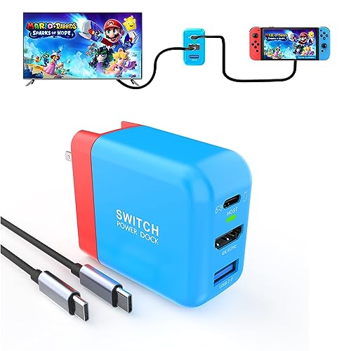 Switch Dock Charger for Nintendo Switch/OLED/iPhone 15/15Pro, Basicolor 36W Portable TV Docking Station, 3 in 1 Switch Charger with 4K@60Hz HDMI/USB2.0/PD USB-C Fast Charging Ports, 1M USB-C Cable