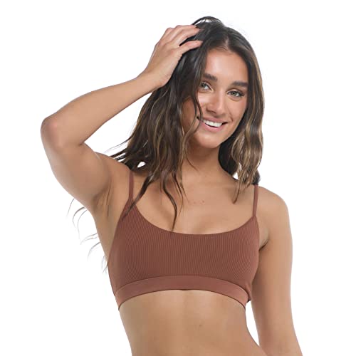 Body Glove Women's Standard ARO Bralette Bikini Top Swimsuit, Brown Ibiza Rib, Large