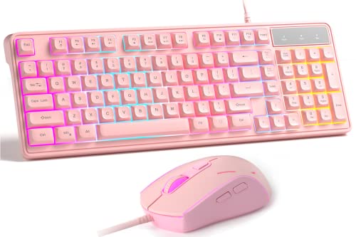 Pink Gaming Keyboard and Mouse Combo,MageGee GK980 Wired Backlit Keyboard and Pink Gaming Mouse Combo,PC Keyboard and Adjustable Sensitivity Mouse for PC/loptop/MAC(Pink)