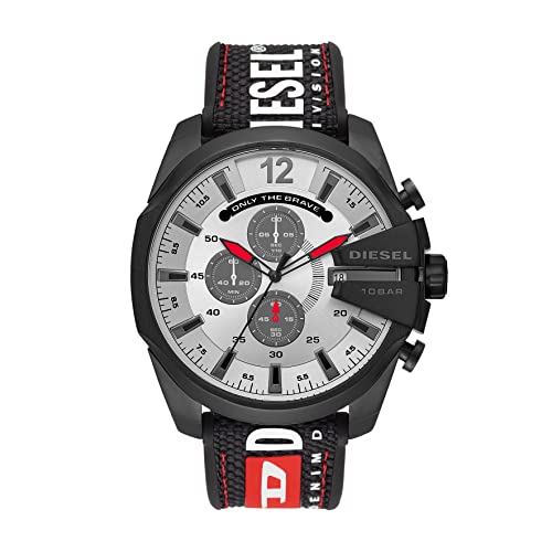 Diesel Men's 51mm Mega Chief Quartz Stainless Steel and Nylon Chronograph Watch, Color: Black Logo (Model: DZ4512)