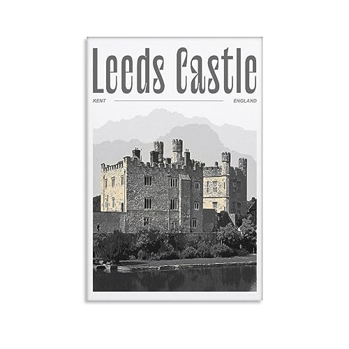 Leeds Castle, Kent Vintage Gothic Style Poster Architectural Poster Room Aesthetics Poster Print for Teen Boys Room Wall Art Canvas Painting Print 20x30inch(50x75cm)