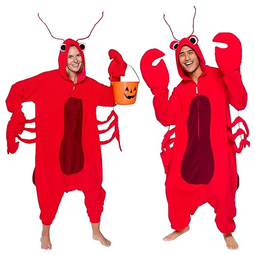 Adult Lobster Costume - Plush Animal Onesie - One Piece Pajama by FUNZIEZ! (Large) Red