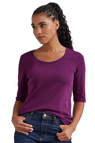 Fair Indigo Women's Organic Elbow Sleeve Scoop Neck Tee (M, Plum)