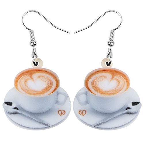 DOWAY Acrylic Charm Coffee Cup Spoon Earrings Drop Dangle Jewelry Fashion Decoration for Women Girls Funny Party Gifts (White)