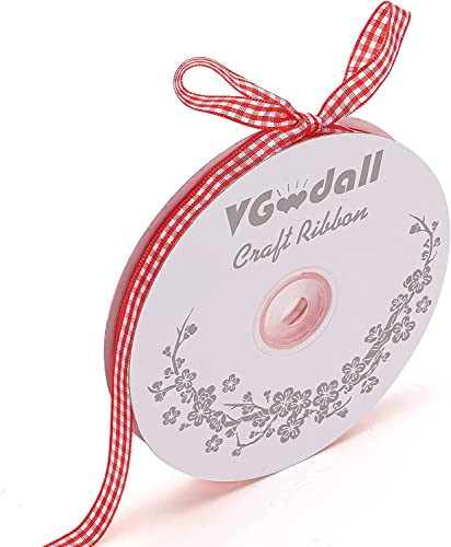 Red Gingham Ribbon, 3/8' x 50Yd Red and White Thin Crafts Ribbon Buffalo Checker Ribbons for Hair Accessories Picnic School and Christmas Gift Wrapping