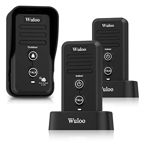 Wuloo Wireless Intercom Doorbells for Home Classroom, Intercomunicador Waterproof Electronic Doorbell Chime with 1/2 Mile Range 3 Volume Levels Rechargeable Battery (Black, 1&2)