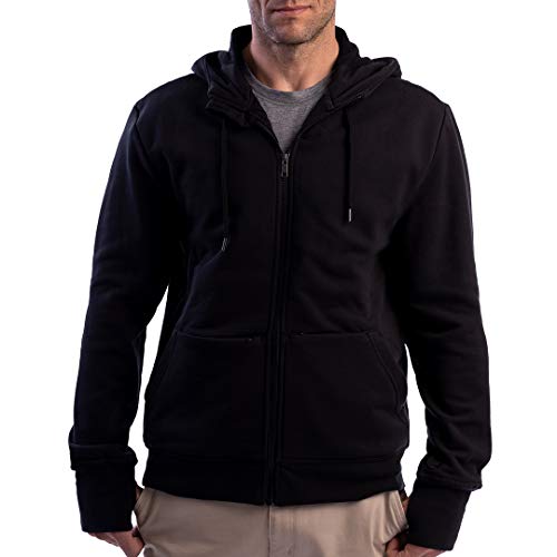 SCOTTeVEST Cotton Hoodie for Men - 21 Hidden Pockets - Lightweight Zip Up Sweatshirt for Travel & More (Black, Medium)