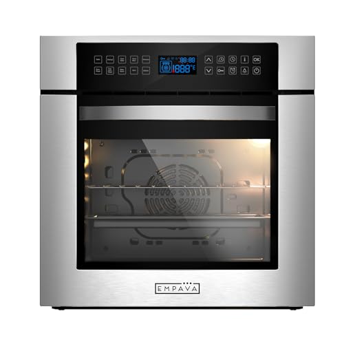 Empava 24 Inch Electric Single Wall Oven 10 Cooking Functions Deluxe 360° ROTISSERIE with Sensitive Touch Control in Stainless Steel, SC02
