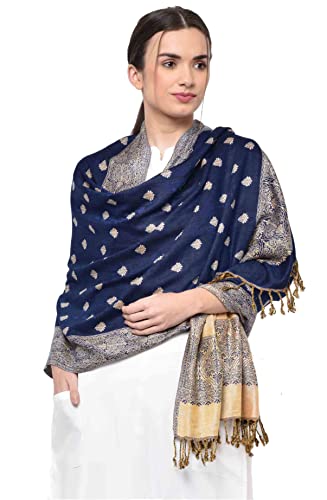 Weavers Villa Women's 100% Soft Viscose Multicolored Summer/Autumn Scarf, Stoles, Scarves 28' X 80' Blue (Blue)