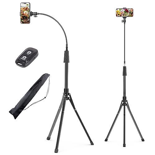 UBeesize 92’’ Cell Phone Tripod Stand with 16.5’’ Gooseneck and Remote, Overhead Tripod with Adjustable 360°Ball Head & Phone Holder for iPhone 14 Pro Max/Plus/13/12/11, Android Cell Phone