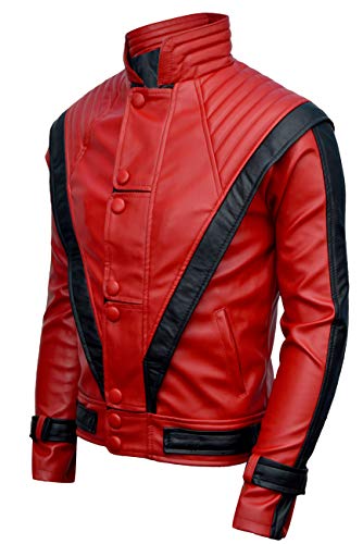 MJ Thriller Leather Jacket - Top Grade FAUX Leather - Red (US, Alpha, Medium, Regular, Regular)