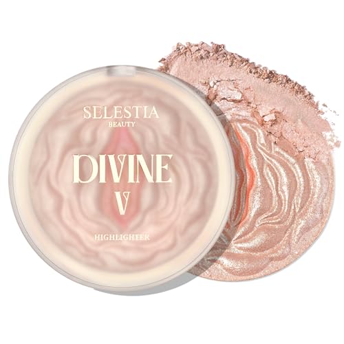 SELESTIA BEAUTY Highlighter Makeup Powder Divine V - Highlighter Powder for Radiant Glow - Face Highlighter for All Skin Tones - Easy-to-Apply Powder Highlighter, 0.53 Oz
