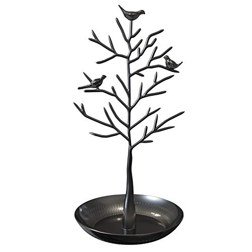 WELL-STRONG Jewelry Tree Necklace Earring Holder Modern Cute Bird Jewelry Stand for Women Girls Teen Black