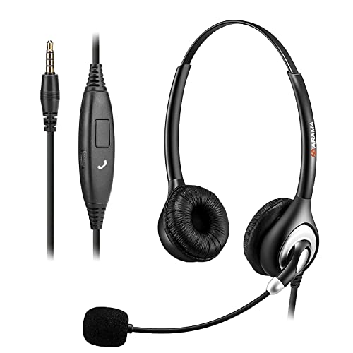 Arama Cell Phone Headset w/Lightweight Secure-Fit Headband, Pro Noise Canceling Mic and in-line Controls 3.5mm Headset for iPhone, Samsung, LG, HTC, BlackBerry Mobile Phone and iPad Tablets (A602MP)