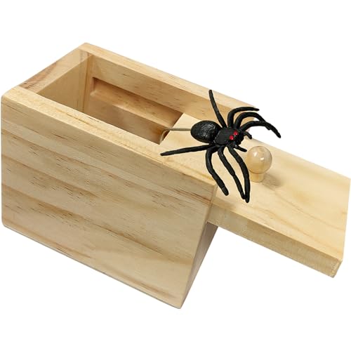 Jishi Spider Prank Box Gag Gifts for Adults, Funny White Elephant Gifts for Adults Men Women Kids, Wooden Hilarious Prank Gift Box Spider Surprise Money Box for Cash Gift, Christmas Stocking Stuffers