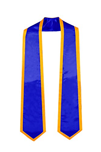 GraduationMall Plain Graduation Honor Stole Classic End Royal Blue With Gold Trim Unisex Adult 72' Long
