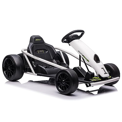 24V Go Kart for Kids 8-12 Years, 300W*2 Extra Powerful Motors, 9Ah Large Battery 8MPH High Speed Drifting with Music, Horn,Max Load 175lbs Outdoor Ride On Toy for Teens, White
