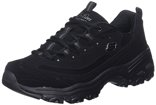 Skechers womens Dlites-play Fashion Sneaker, Black/Black, 7.5 US