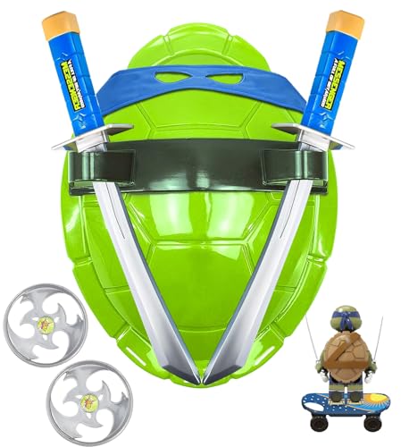 SuperHero Cosplay Turtles Shell Costume Toys COS Dressed Up Weapon Set Halloween Birthday Party Favors Gift for Kids Boys (Blue)