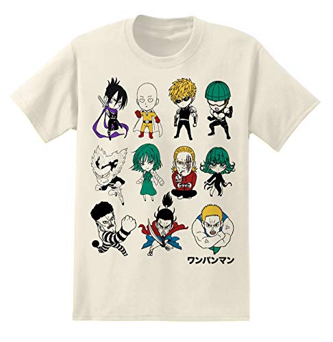 One-Punch Man Mens T-Shirt Mens Anime Shirt - Saitama Tee (Cream, Small)