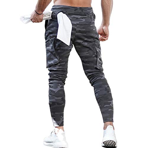 AOTORR Men's Workout Sport Pants, Athletic Running Jogger Track Pants Casual Sweatpants Trousers with Zipper Pockets Camouflage XL#346