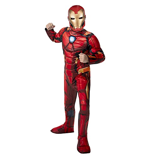 Marvel Boys Deluxe Iron Man Costume, Kids Tony Stark Superhero Halloween Costume, Child - Officially Licensed Medium