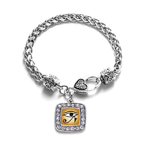 Inspired Silver - Eye of Ra Braided Bracelet for Women - Silver Square Charm Bracelet with Cubic Zirconia Jewelry