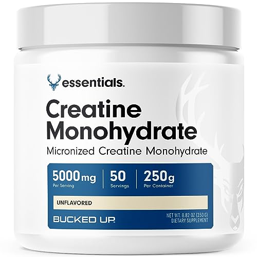 Bucked Up Creatine Monohydrate 250 Grams Micronized Powder, Essentials (50 Servings)