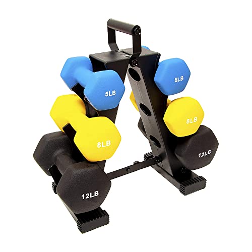 BalanceFrom Colored Neoprene Coated Dumbbell Set with Stand, 50-Pound Set (3 Pairs of 5lbs, 8lbs and 12lbs)
