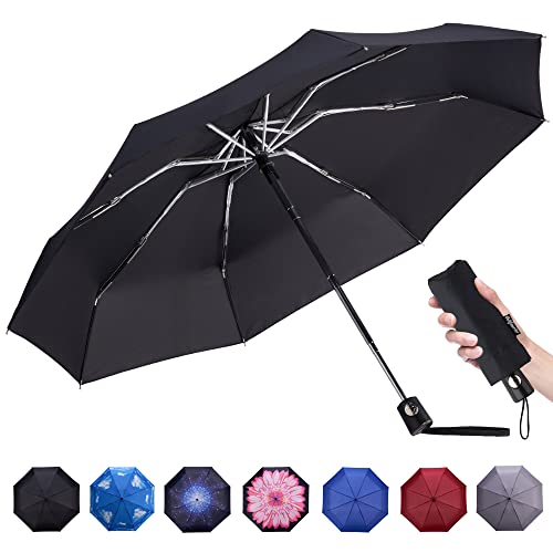 Allfourior Automatic Small Mini Compact Travel Umbrella Lightweight Portable Parasol Sun&Rain Umbrellas