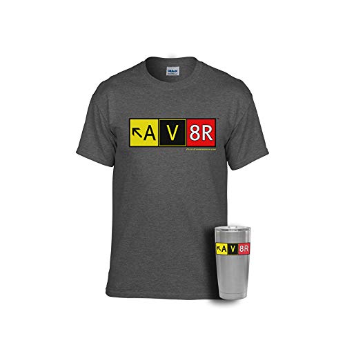 Pilot Expressions Men's AV8R Taxiway Sign T-Shirt and Insulated Tumbler Combo (Large) Dark Heather Grey