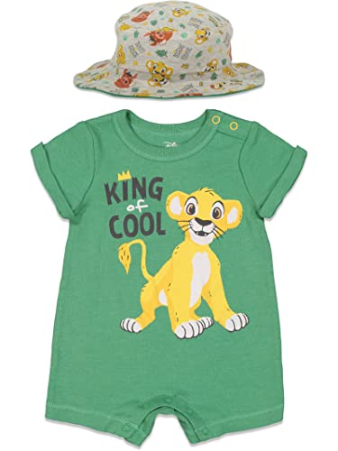 Disney Lion King Simba Newborn Baby Boys Romper and Bucket Sun Hat Green 3-6 Months