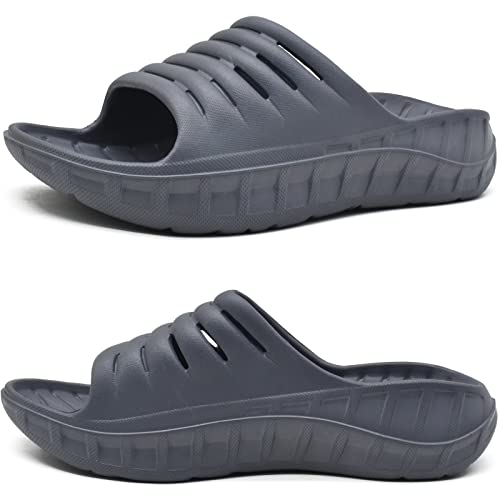 KuaiLu Mens Athletic Recovery Sandals Sport Comfort Cushion Slides Orthotic Plantar Fasciitis Open Toe Slip On Wide Width Thick Foam Sandles Summer Pool Beach Slippers Dark Grey 9